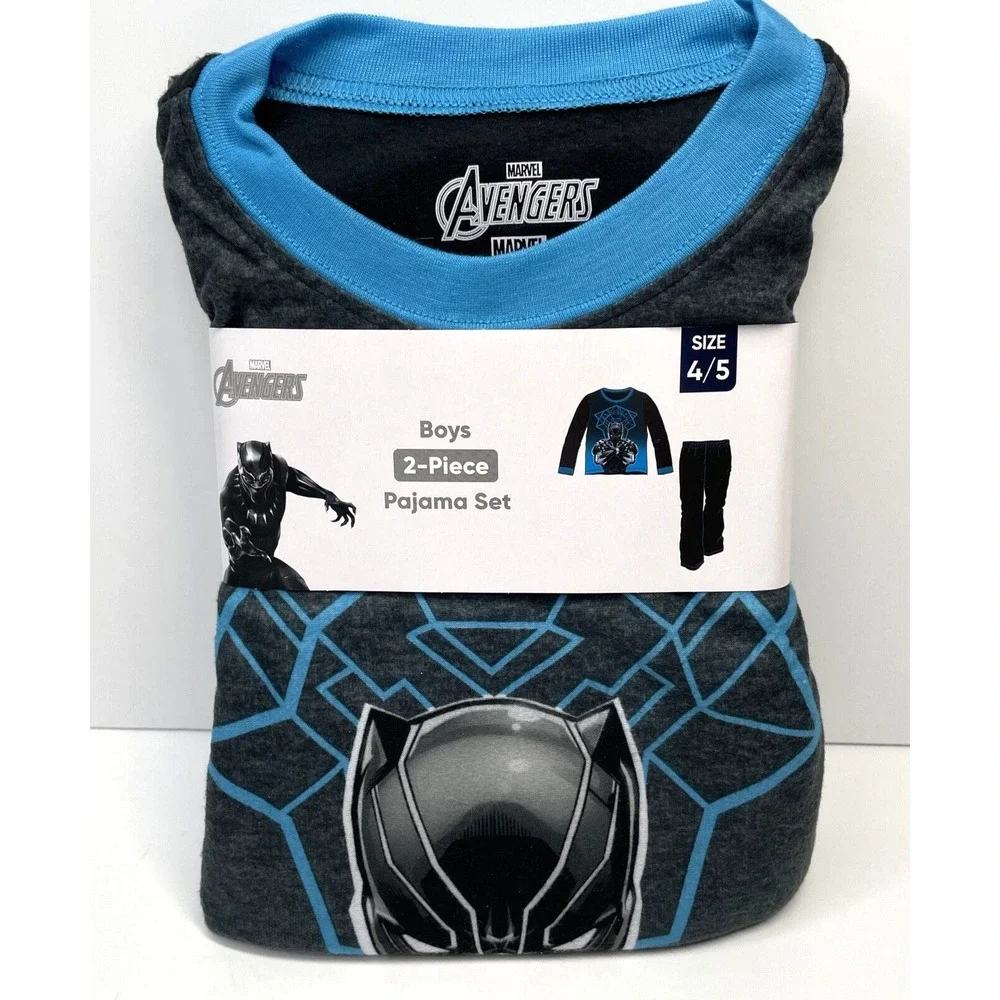 MARVEL AVENGERS BLACK PANTHER Fleece Pajamas Sleepwear 2 PC Set Boys SZ 4-5 NWT